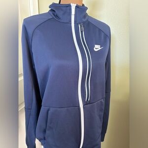 Nike navy blue and white tech fleece jacket zip with mock turtleneck size large